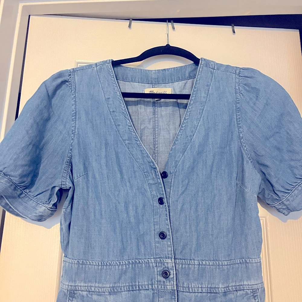 Madewell Denim Puff-Sleeve Button-Front Jumpsuit - Picture 6 of 8